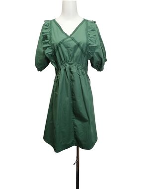 🟢🟢 Green V-Neck Ruffle Sleeve Dress